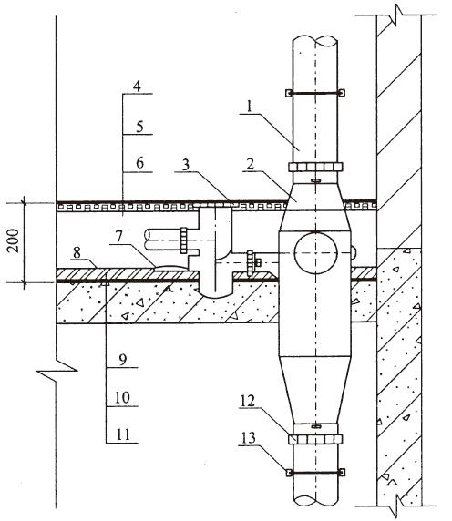 (a)wab-Ⅰ型同层检修地漏与专用四通加强型旋流器安装连接示意图